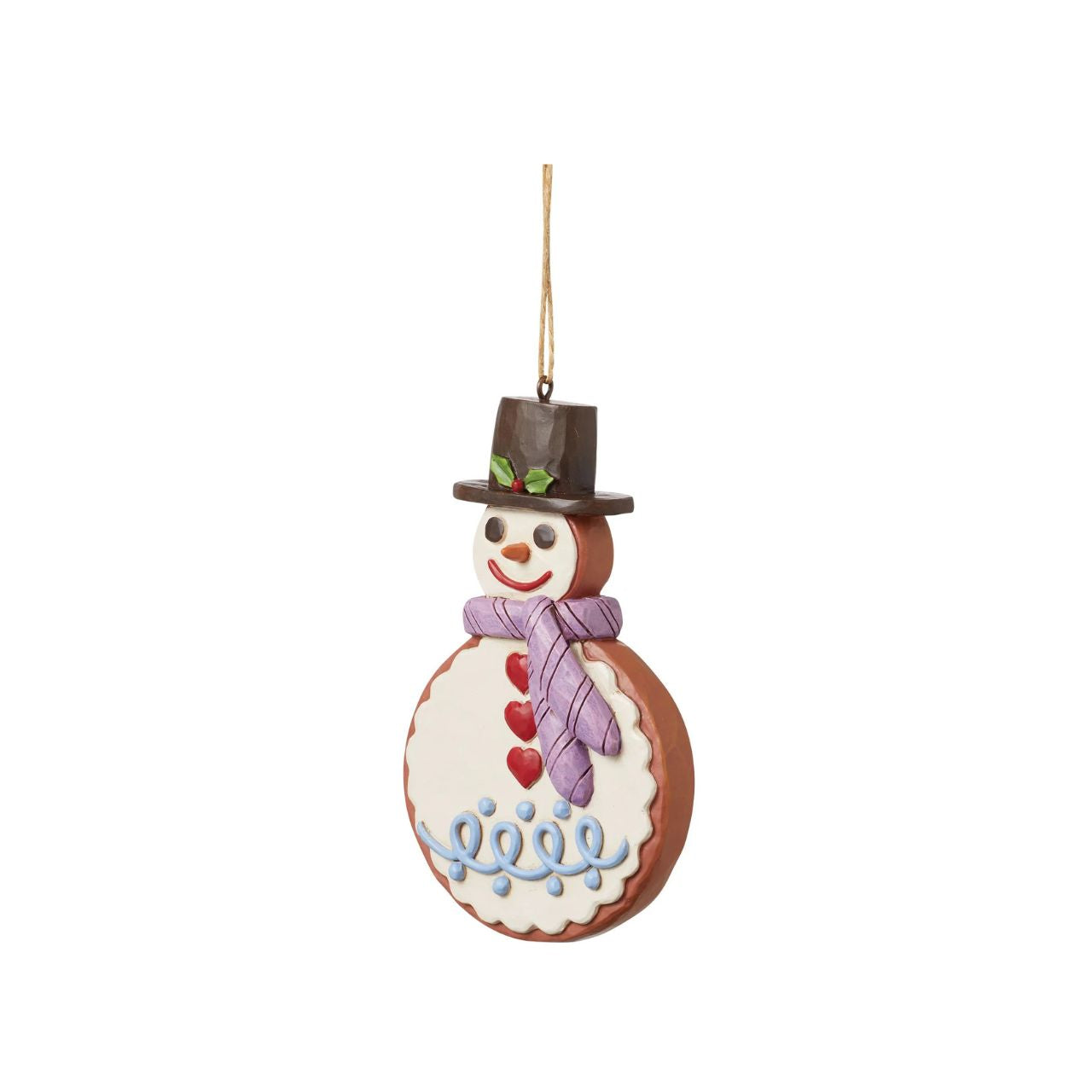 This Christmas ornament is modelled to look like a gingerbread cookie! This eye-catching snowman is patterned with rosemaling icing, candy pieces, and sprinkles. Will make a sugary sweet addition to your family's holiday tree collection.