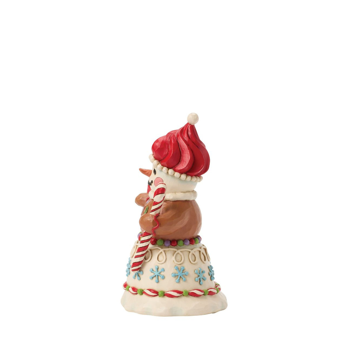 This sweet snowman holds a festive sign, inviting all to join in the holiday fun. Jim Shore's signature folk-art designs blend with candy-inspired accents, making it look almost good enough to eat.