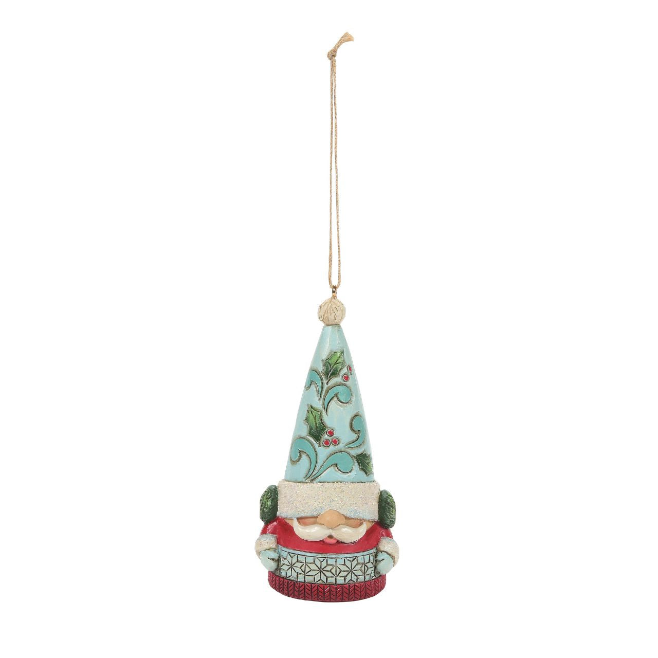 Jim Shore Winter Wonderland Gnome Hanging Christmas Ornament  Winter Wonderland Collection; Bright jewel tones, metallic shimmering and pearlized finishes and coloured glitter accents. This super cute Gnome Hanging Ornament is the perfect addition to any Christmas Tree.