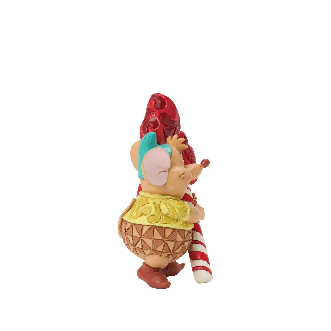 Cinderella's loyal mouse Gus carries a candy cane as big as he is in this charming Jim Shore figurine. His cheerful smile and folk art detail make him a festive delight for Disney fans young and old.
