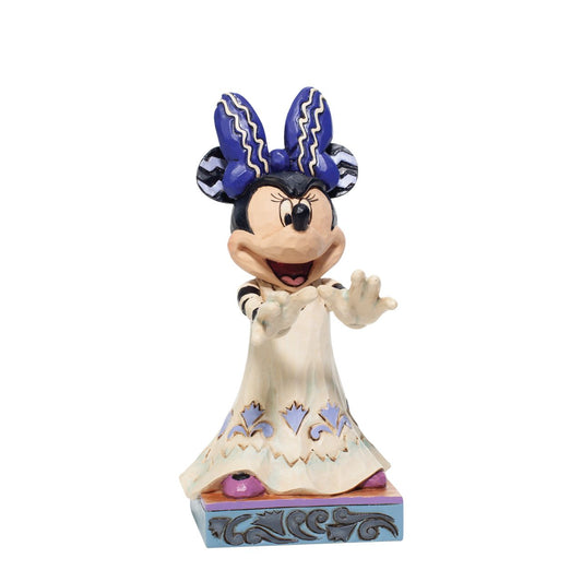 Jim Shore Disney Scream Queen Halloween Minnie Mouse Figurine  Dressed in ghoulish costume, Minnie the un-dead mouse staggers towards you! With a frightening hairdo and mischievous grin, she'll scare you out of your socks. Celebrate the spookiest time of the year with your Disney favourites by Jim Shore