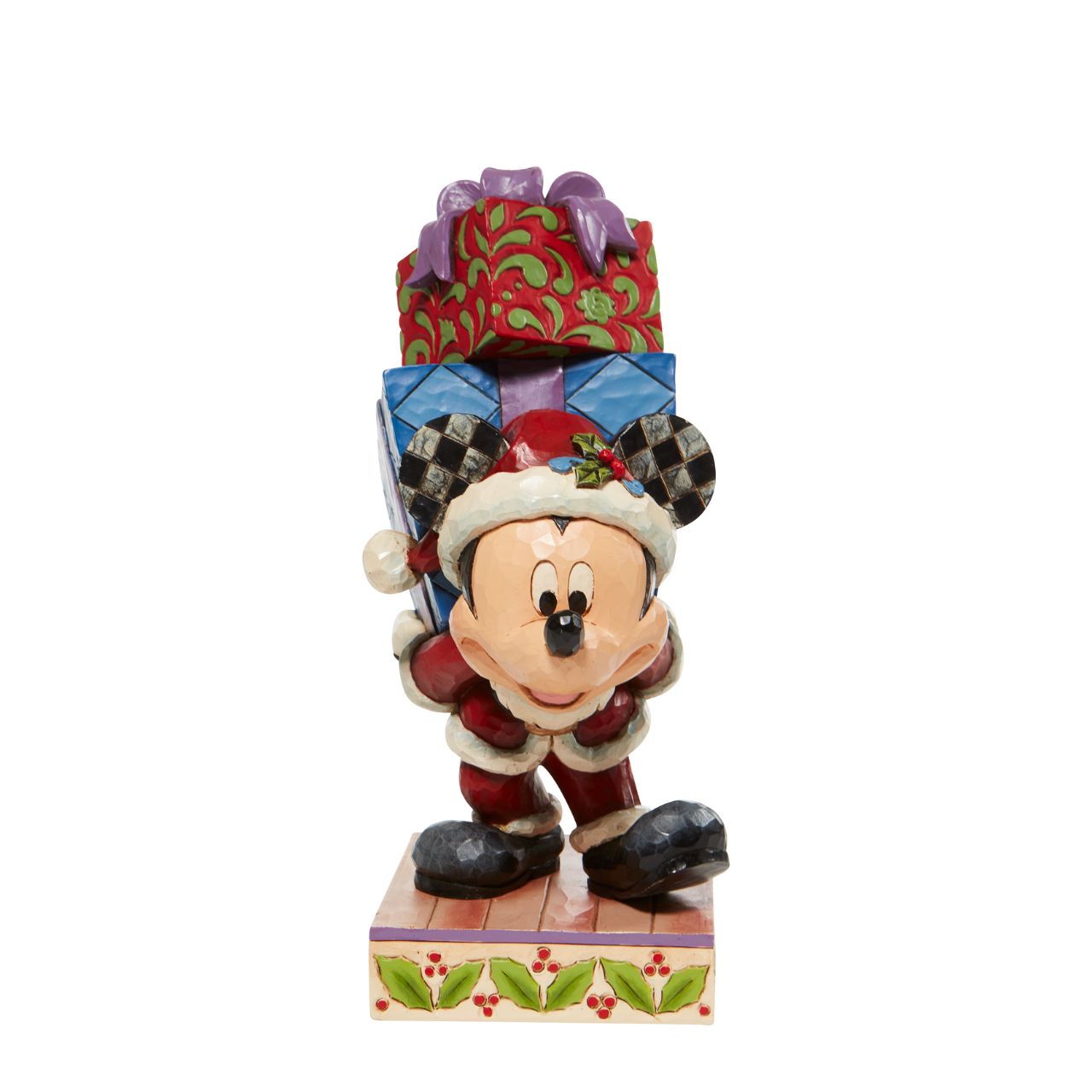 Jim Shore Here Comes Old St. Mick - Disney Mickey Carrying Gifts Figurine  There is a creature stirring in the house - and it's a mouse Dressed as Santa Claus and carrying a stack of presents, Mickey delivers holiday cheer and jolly jingles wherever he goes. 