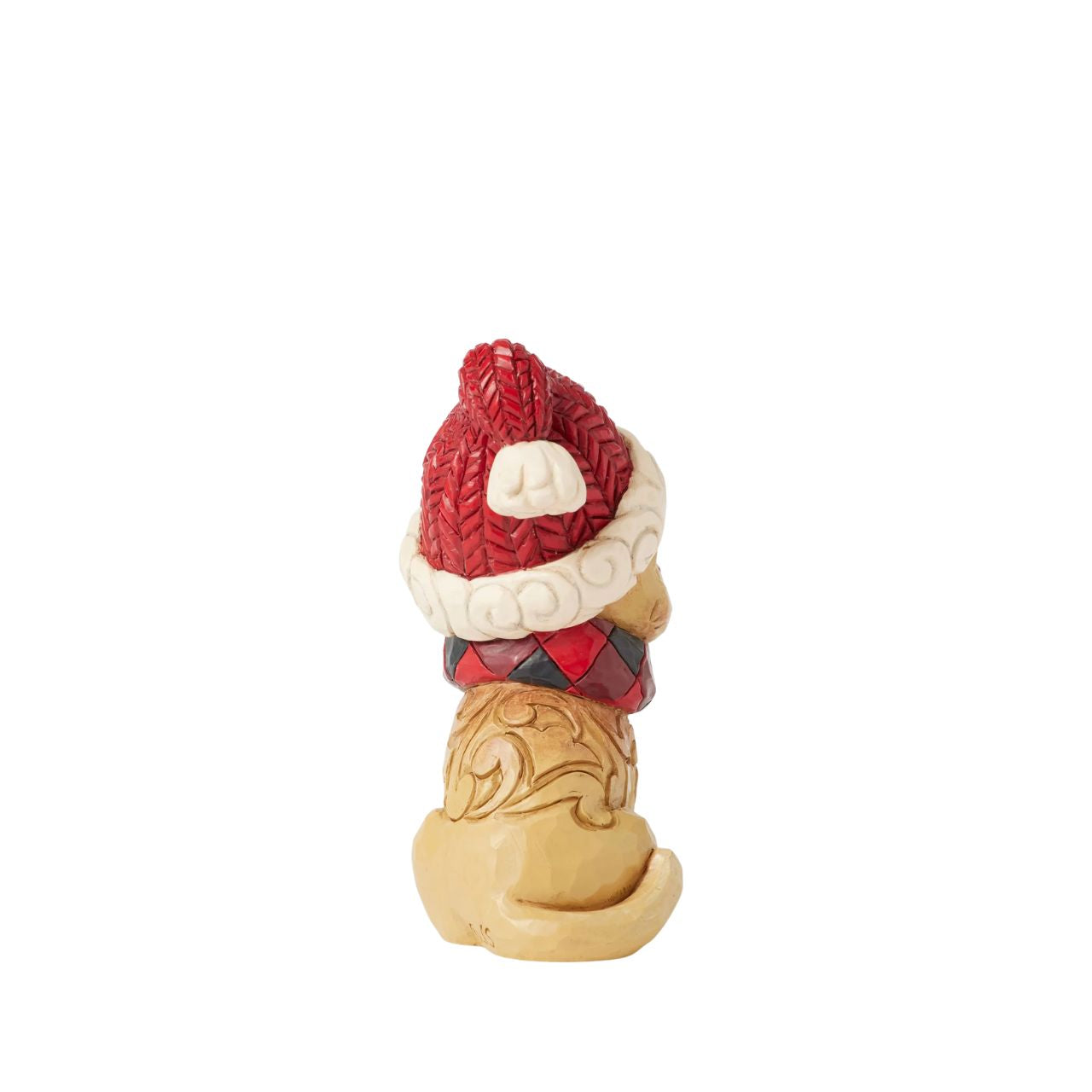 This adorable Jim Shore Highland Glen design features a charming cat donning a cozy knit Santa hat and a festive buffalo plaid collar with a jingle bell. Adorned with vibrant red rosemaling on its fur, he captures the playful spirit of the holidays.