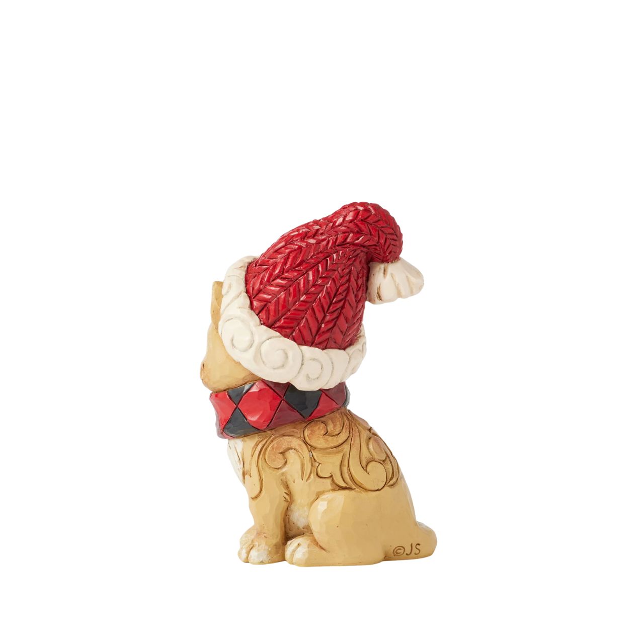This adorable Jim Shore Highland Glen design features a charming cat donning a cozy knit Santa hat and a festive buffalo plaid collar with a jingle bell. Adorned with vibrant red rosemaling on its fur, he captures the playful spirit of the holidays.