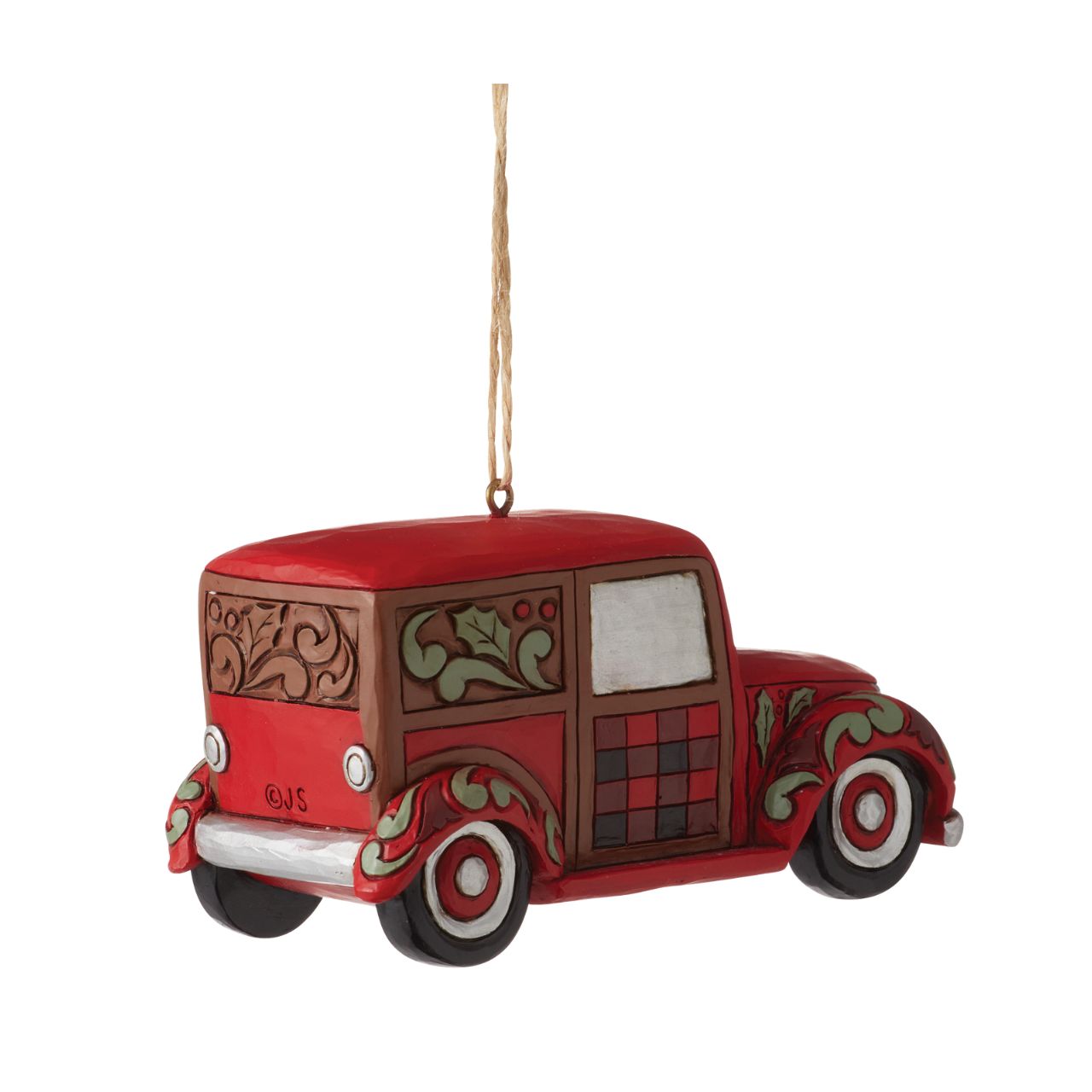 Heartwood Creek Highland Glen Santa with Wagon Hanging Ornament  Designed by award winning artist Jim Shore as part of the Heartwood Creek Highland Glen Collection, hand crafted using high quality cast stone and hand painted, this festive wagoneer hanging ornament is perfect for the Christmas season.