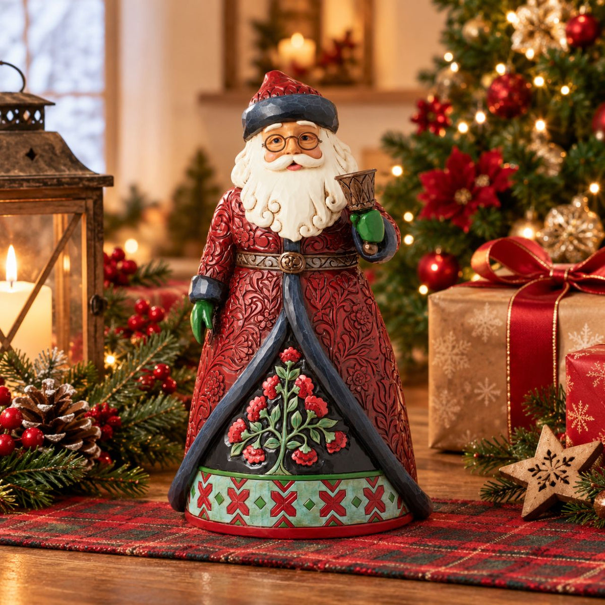 Designed by award winning artist Jim Shore as part of the Heartwood Creek Holiday Manor Collection, hand crafted using high quality cast stone and hand painted, this Santa with his festive bells is perfect for the Christmas season.