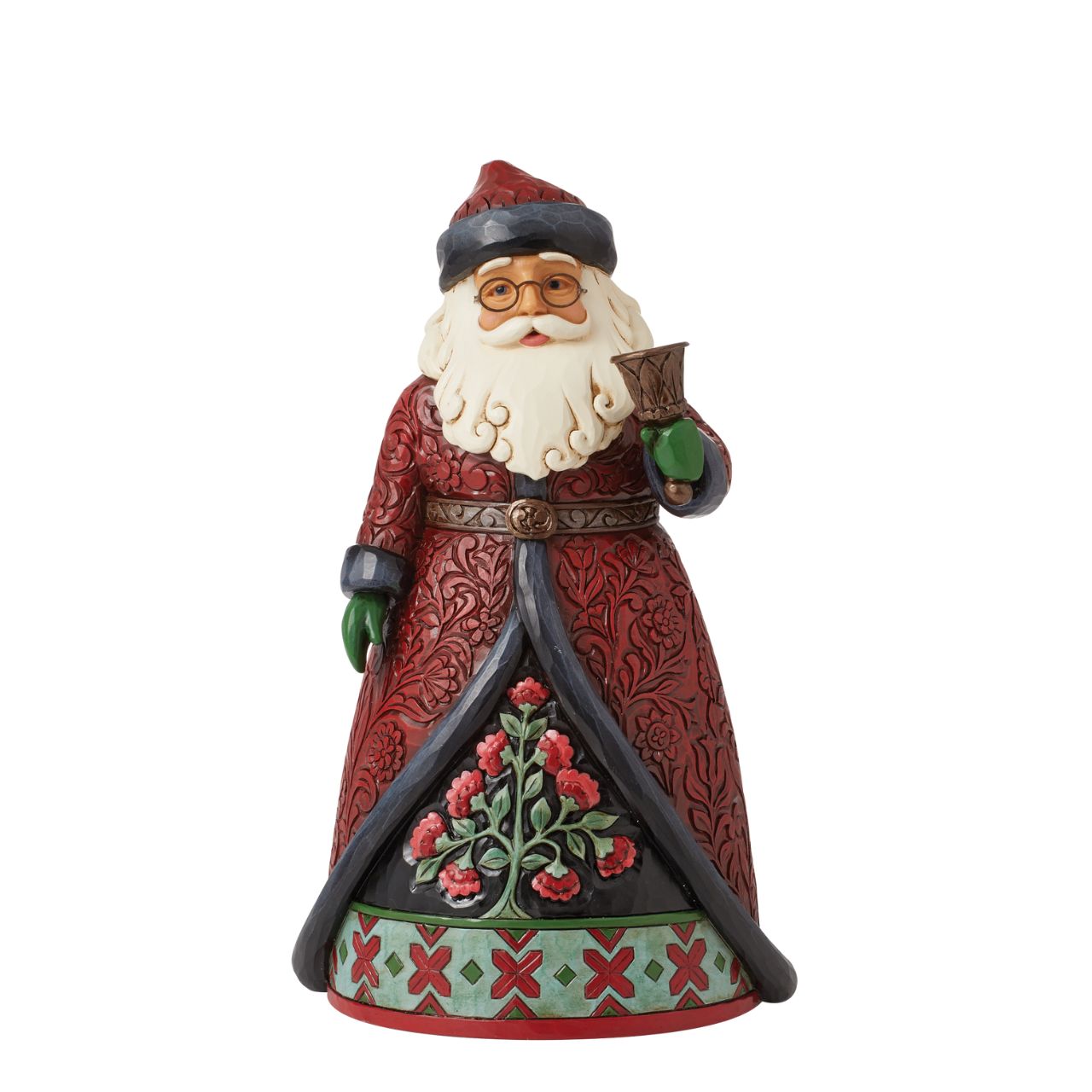 Heartwood Creek Holiday Manor Santa with Bells Figurine  Designed by award winning artist Jim Shore as part of the Heartwood Creek Holiday Manor Collection, hand crafted using high quality cast stone and hand painted, this Santa with his festive bells is perfect for the Christmas season.