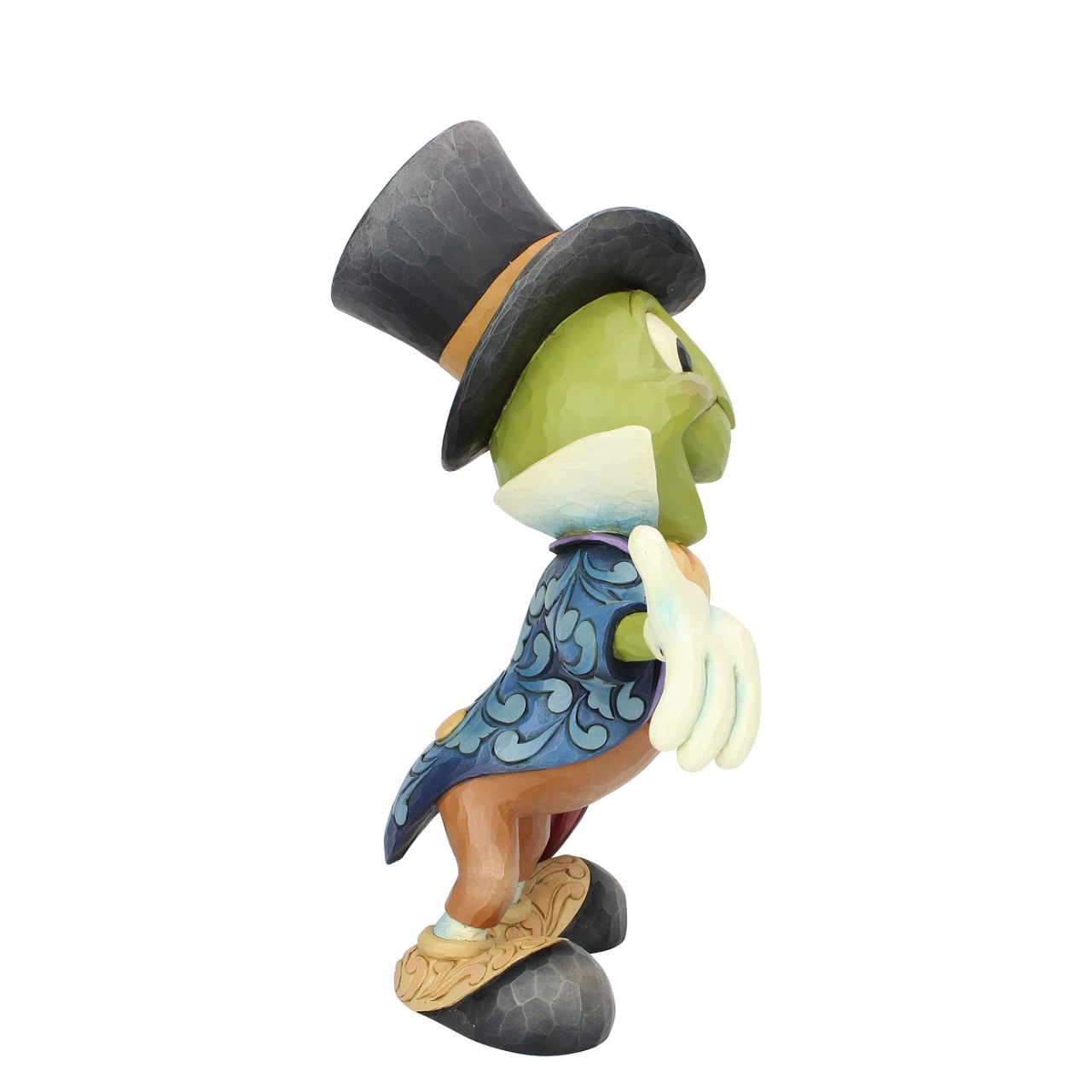 Jim Shore Cricket's the Name. Jiminy Cricket Statement Figurine  Jiminy Cricket, Pinocchio's conscience, smiles brightly in this Jim Shore figurine. Dressed in his classic suit, ascot, and top hat, Disney's unofficial mascot holds his umbrella ready to issue advice to anyone in moral dilemma.