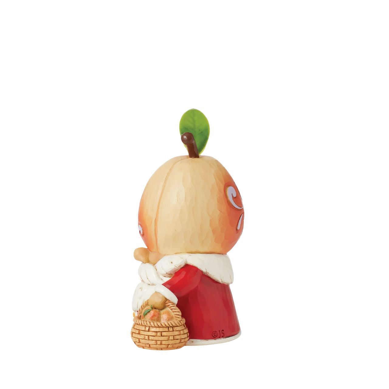 No one knows gnomes like Jim Shore. A master craftsman of the playful guardians, the beloved artist creates a new addition to his growing gnome collection. A peach inspired the gnomes fruit hat. A little basket in hand for picking a peck of peaches.