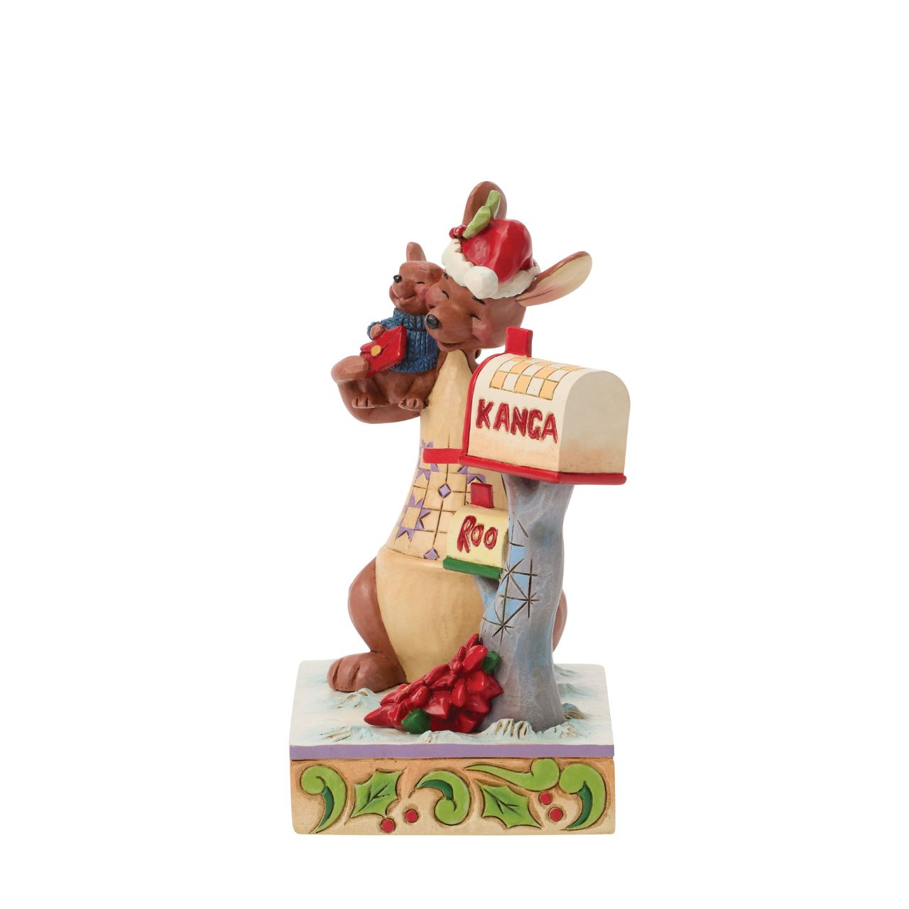 Jim Shore captures the love of family with beloved characters, Kanga and Roo sharing a holiday cuddle as they mail letters. With festive scarves and smiles, this delightful design brings the heart of the Hundred Acre Wood to your home for Christmas.