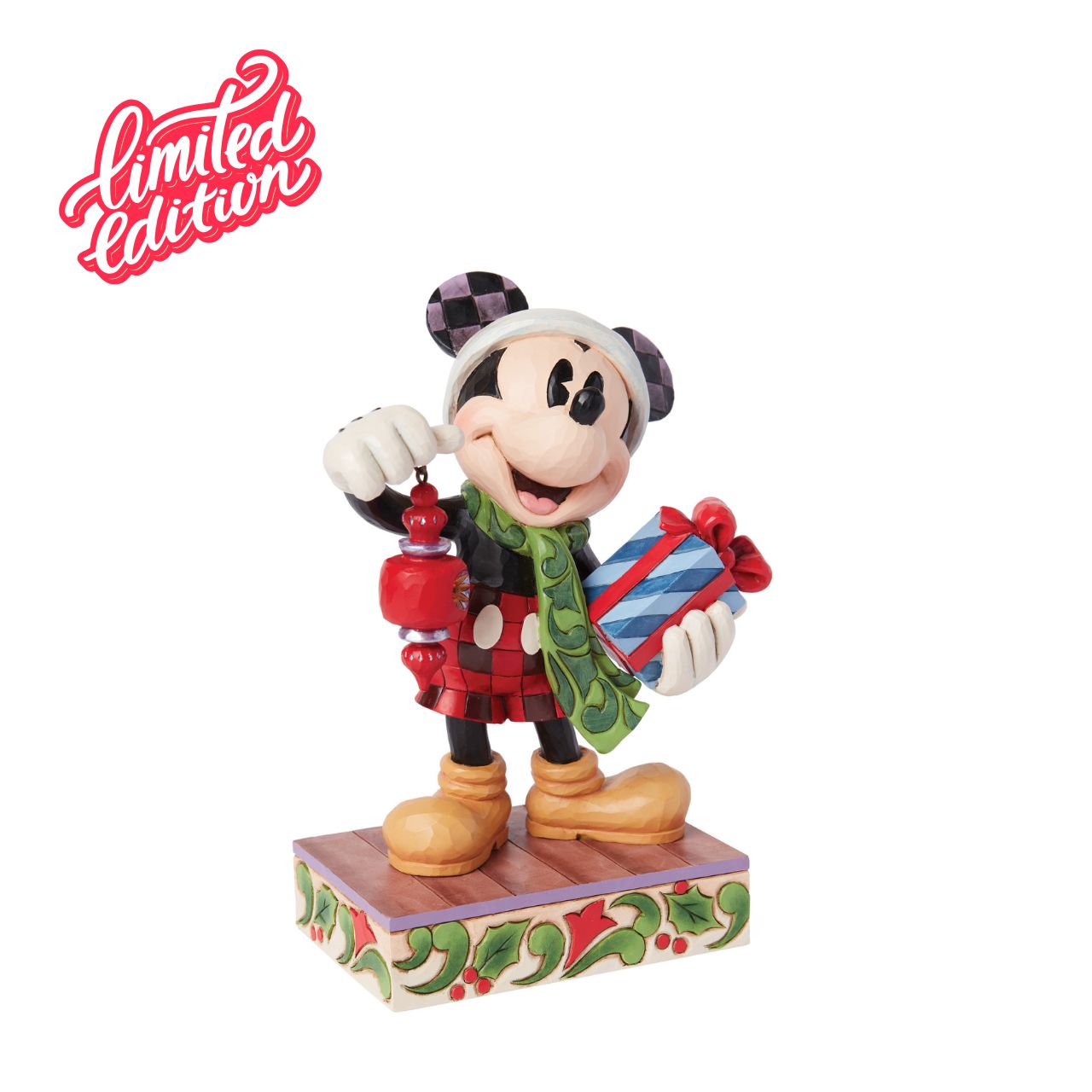 Produced in limited quantities especially for the 2024 World Wide Christmas Event, this piece is perfect for kicking off Christmas early. Featuring the iconic Mickey Mouse with a hanging ornament dangling from his hand and a festive Santa hat upon his head, this is the perfect addition to any Disney Collection.