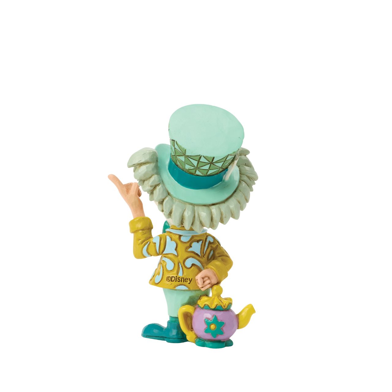 The Mad Hatter smiles toothily in this quirky Jim Shore mini, showcasing the hatter's eccentric charm and unconventional personality.
