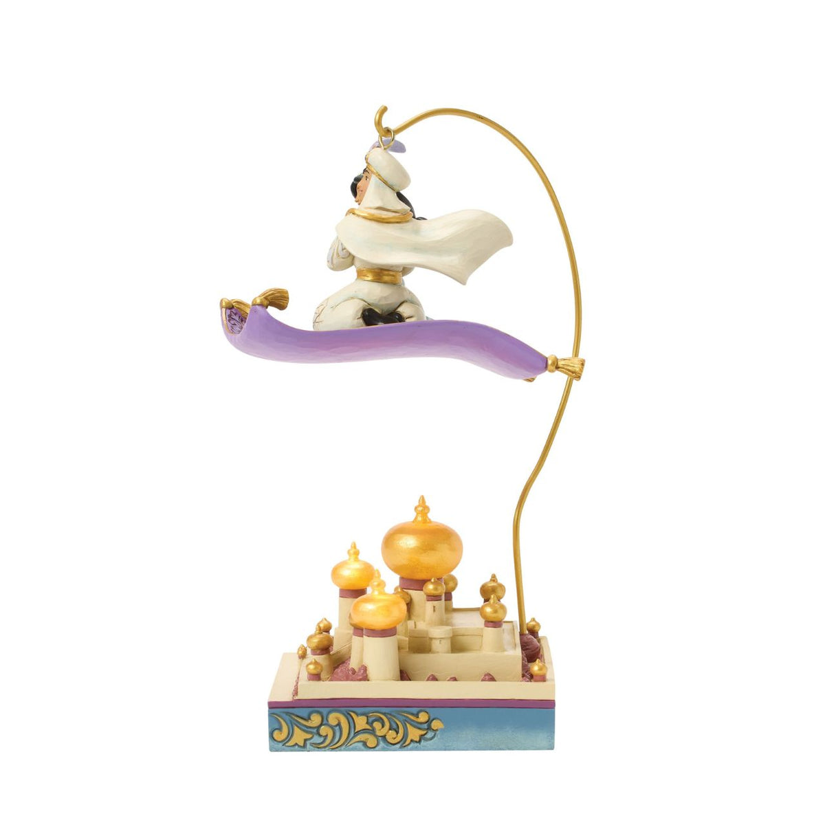 Aladdin and Jasmine soar above Agrabah on the magic carpet in this breath-taking Jim Shore scene. With an LED palace glowing below them, the pair captures the romance and wonder of Disney's unforgettable adventure.