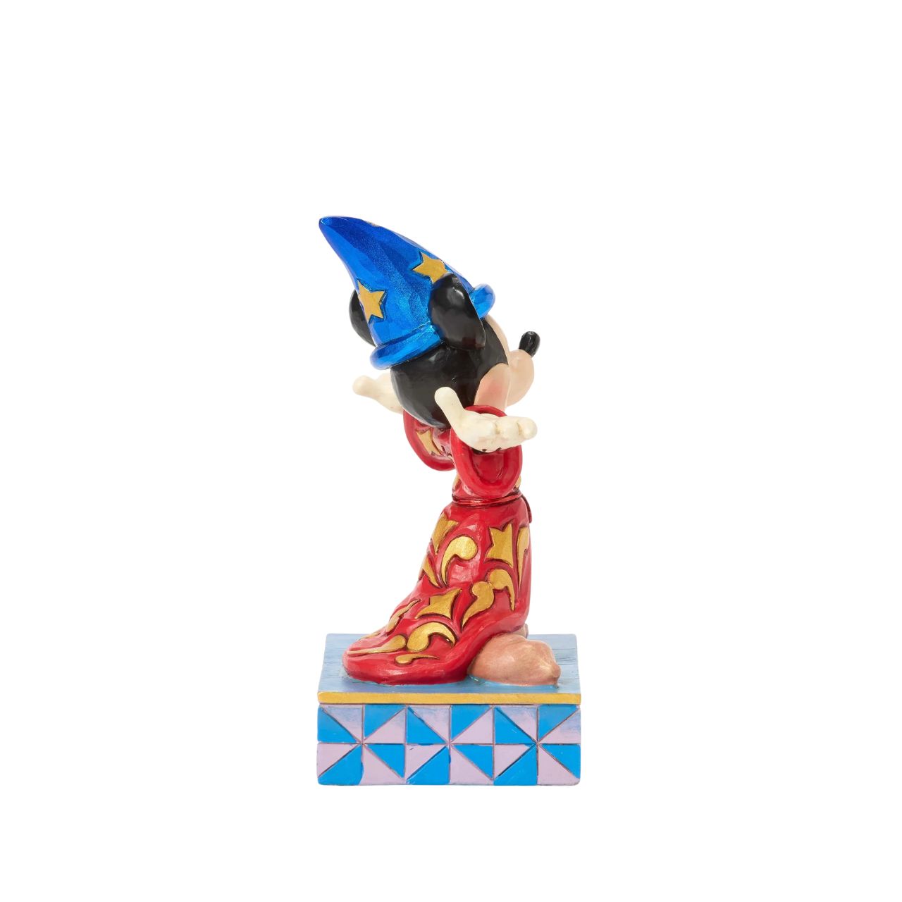 Celebrating the 85th anniversary of Fantasia in 2025, this Jim Shore Mickey Mouse is striking in red robes adorned with real gold cord and intricate rosemaling. With his sorcerer's hat, Mickey embodies the magic and wonder of the beloved classic.