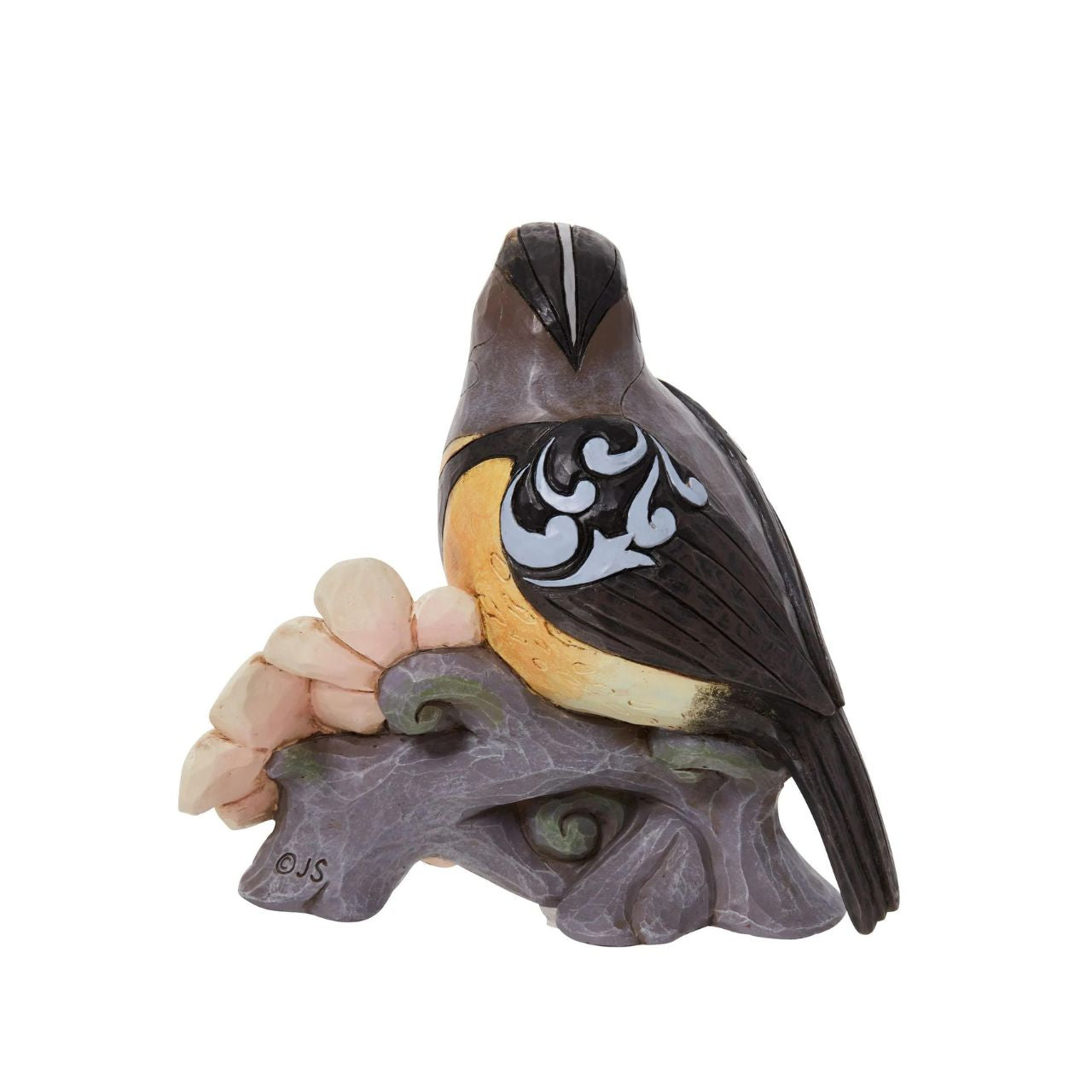 Meadowlark with Flowers by Jim Shore  Bring the great outdoors inside with this gorgeous bird bust. Sitting on a branch covered in flowers, this 5" Meadowlark adds grace to any home. Jim Shore's trademark patchwork and rosemale details are complimented by her brightly coloured feathers.