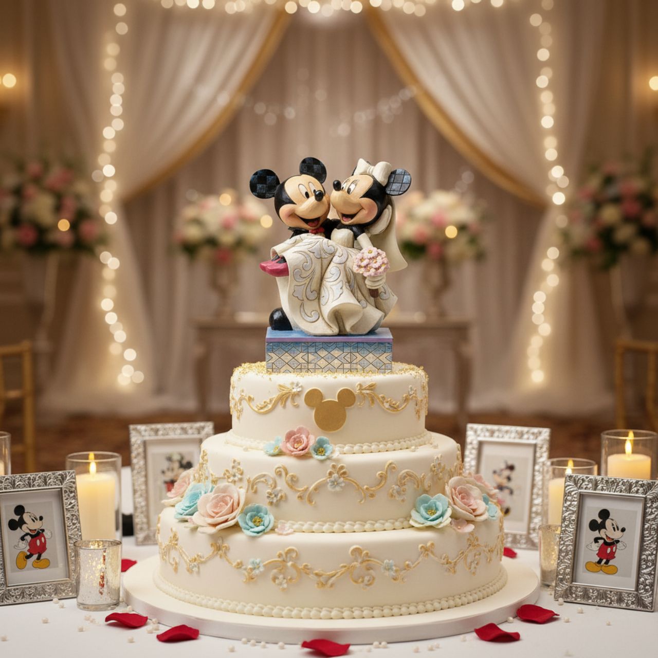 Celebrate love and togetherness with this exquisite Mickey and Minnie Wedding figurine from Disney Traditions. Crafted by renowned artist Jim Shore, this collectible piece showcases his signature sculptural artistry and attention to detail.