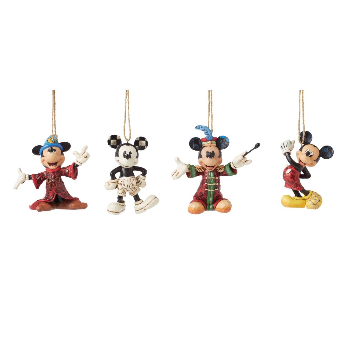 This set of four hanging ornaments feature the iconic Mickey mouse through the ages in some of his most recognisable roles.