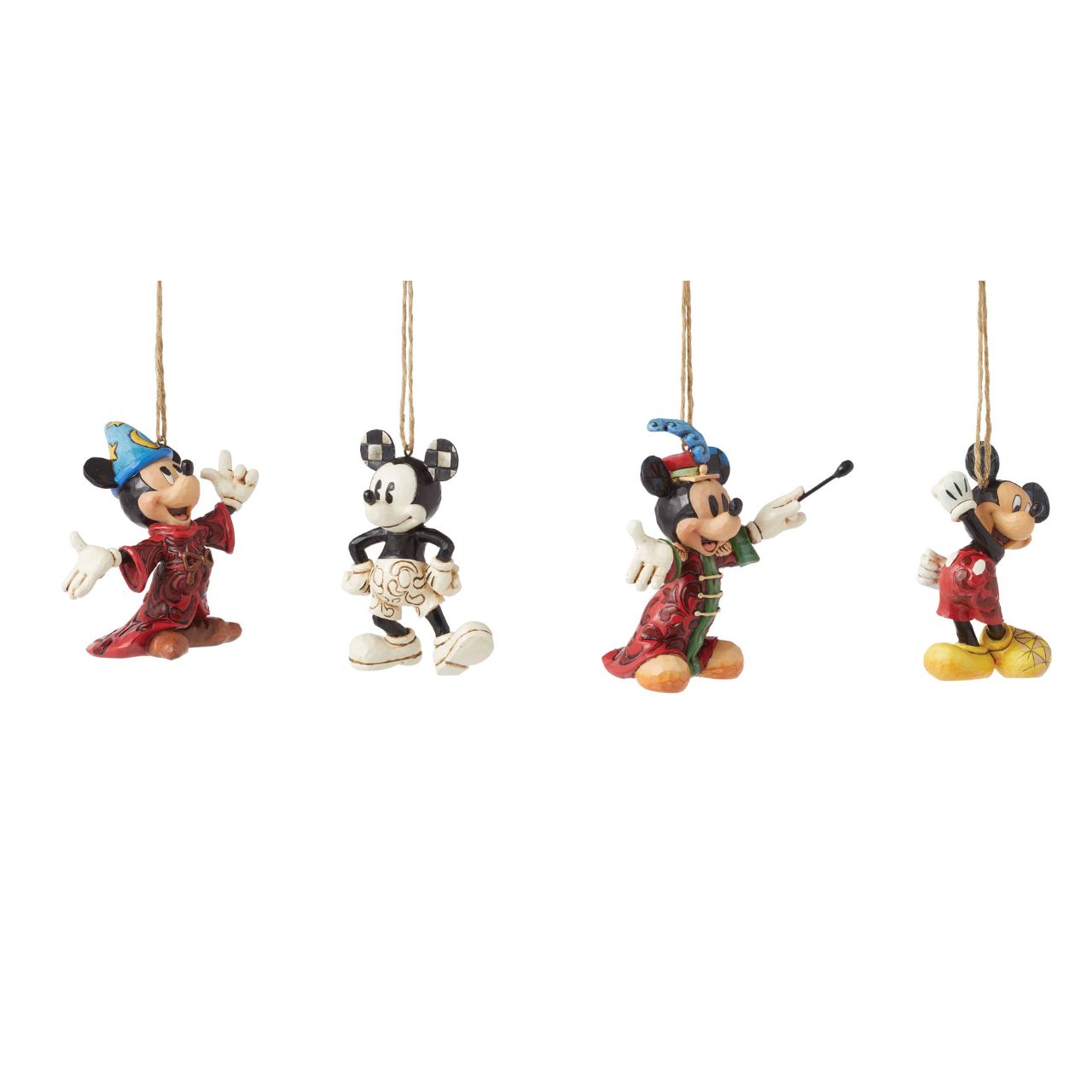This set of four hanging ornaments feature the iconic Mickey mouse through the ages in some of his most recognisable roles.