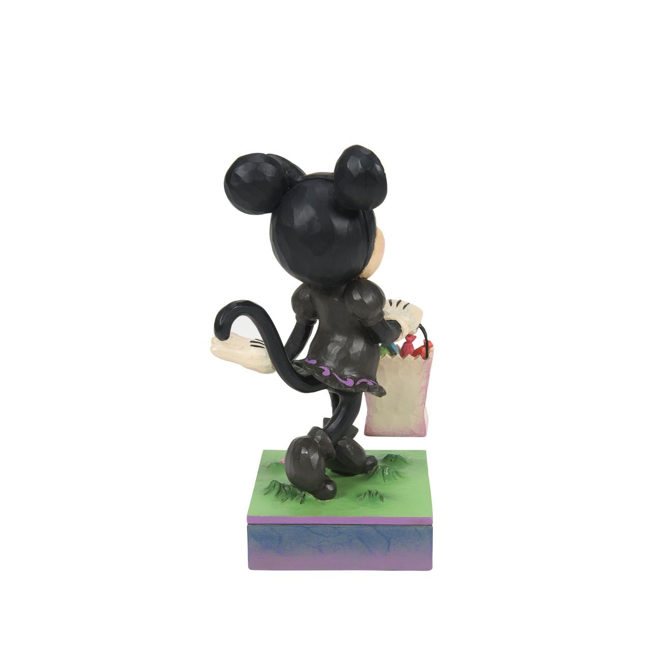 Celebrate Halloween with the Disney Traditions collection by Jim Shore. This iconic bust of Minnie Mouse is detailed with a spooky stage of jack-o-lanterns and bats. This mouse masquerades as a black cat to collect candy this holiday season.