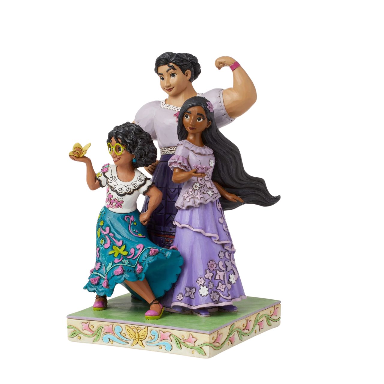 Life is full of colour and everyone has a gift. This special figurine features Mirabel, Isabella and Luisa from the hit Disney film, Encanto. The three sisters showing that they are truly "Stronger Together".