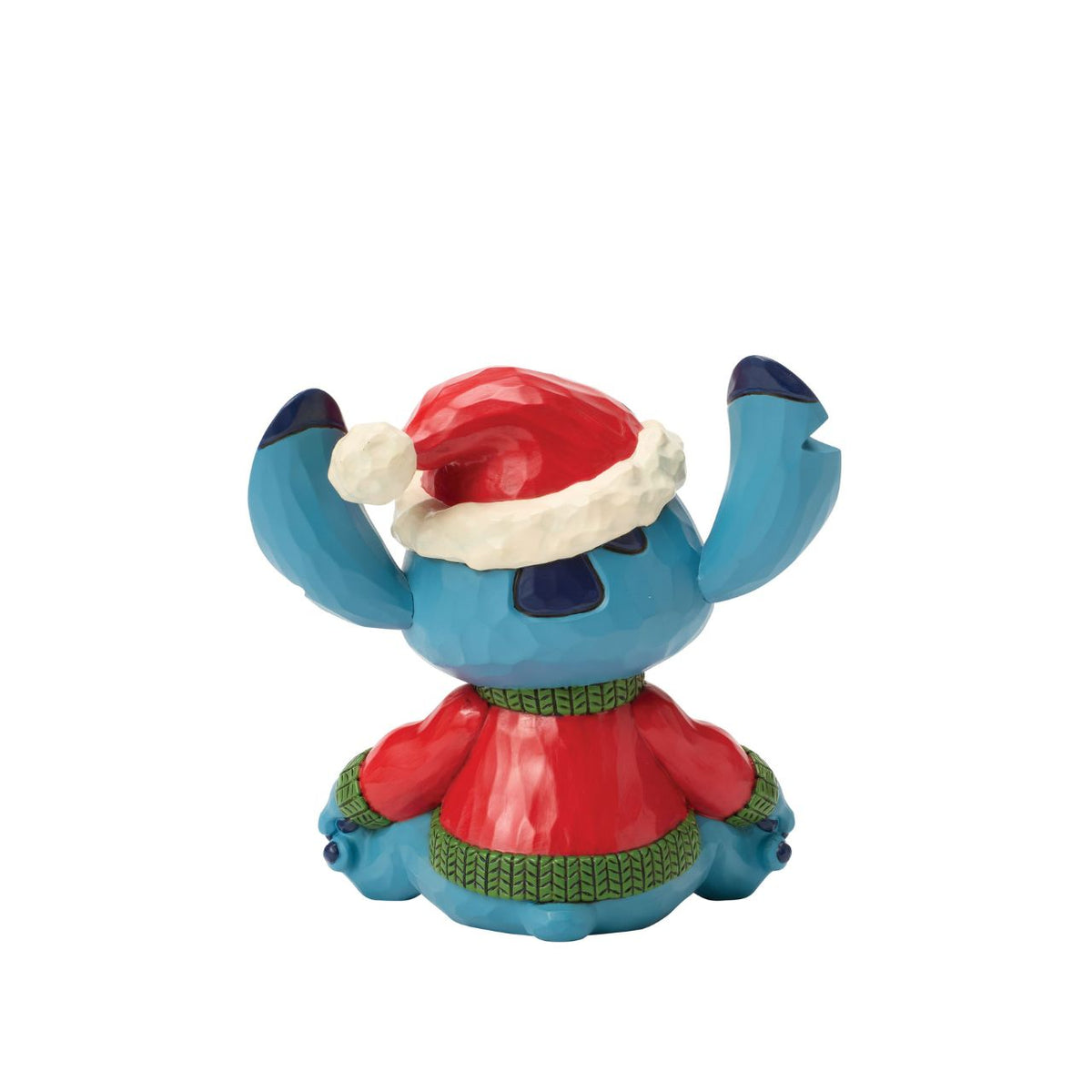 Stitch brings holiday humour to life in this glowing Jim Shore bust with an LED lit Christmas sweater. Wearing his sweater and Santa hat with a smile, the mischievous alien proves holiday magic spans across the universe with festive folk art style.