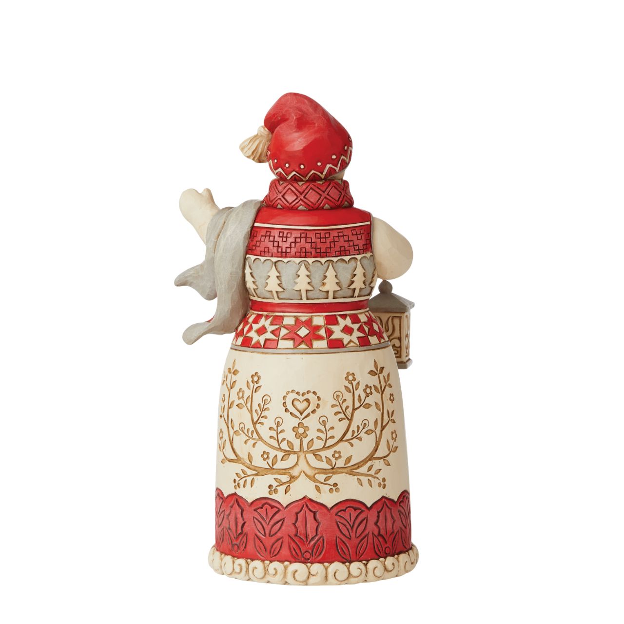 Jim Shore Heartwood Creek Nordic Noel Snowman with Lantern Figurine  Inspired by Scandinavian folk art traditions, this Jim Shore Nordic Snowman lights the way to Noel. Holding a lantern in hand, this exceptionally crafted snowman bears a robe of pattern and interlacing detail.