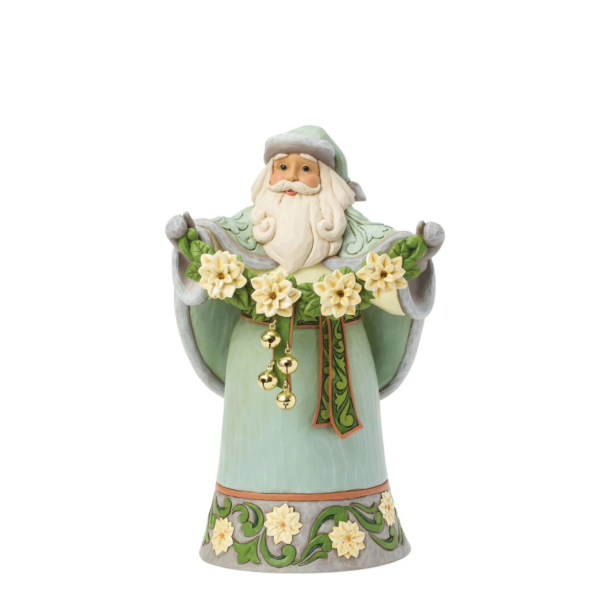 This joyful Santa is brimming with holiday cheer and jingle bells. Jim Shore's signature rosemaling patterns and rich colours bring depth and warmth to his festive coat. A charming way to ring in the magic of Christmas with every glance.