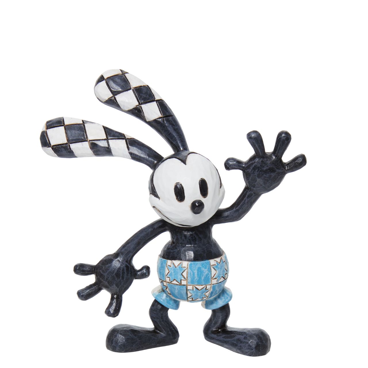 This cute piece of Disney's Oswald has been recreated as a collectible Mini Figurine. Designed by award winning artist Jim Shore, hand crafted using high quality cast stone and hand painted. 