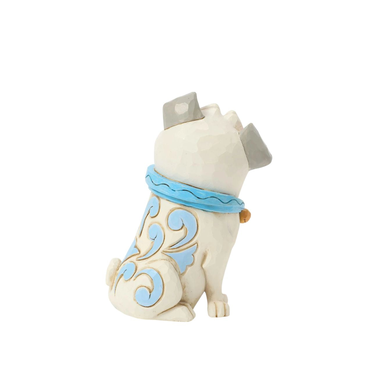 Celebrate the 30th anniversary of Pocahontas in 2025 with this charming Jim Shore bust of Percy, Ratcliffe's pampered pug. With his sassy expression, he sports a blue collar with a bell and features the artist's intricate rosemaling.