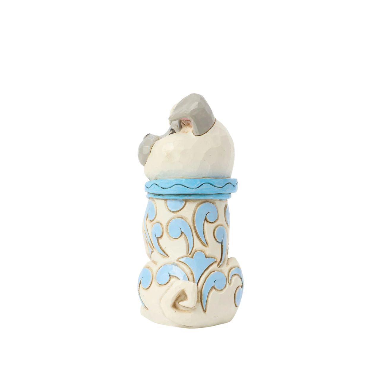 Celebrate the 30th anniversary of Pocahontas in 2025 with this charming Jim Shore bust of Percy, Ratcliffe's pampered pug. With his sassy expression, he sports a blue collar with a bell and features the artist's intricate rosemaling.
