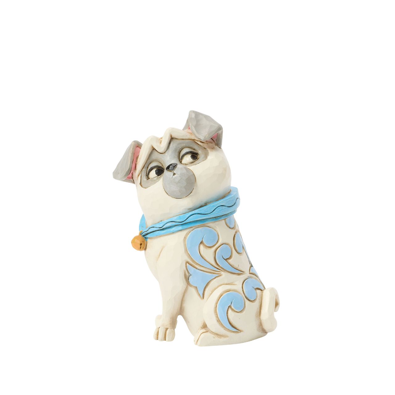 Celebrate the 30th anniversary of Pocahontas in 2025 with this charming Jim Shore bust of Percy, Ratcliffe's pampered pug. With his sassy expression, he sports a blue collar with a bell and features the artist's intricate rosemaling.