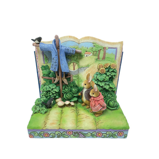 Beatrix Potter Peter, Benjamin, Scarecrow Storybook Figurine  Peter, Benjamin, Scarecrow Storybook Made from cast stone. Packed in a branded gift box. Unique variations should be expected as this product is hand painted. Not a toy or children's product.
