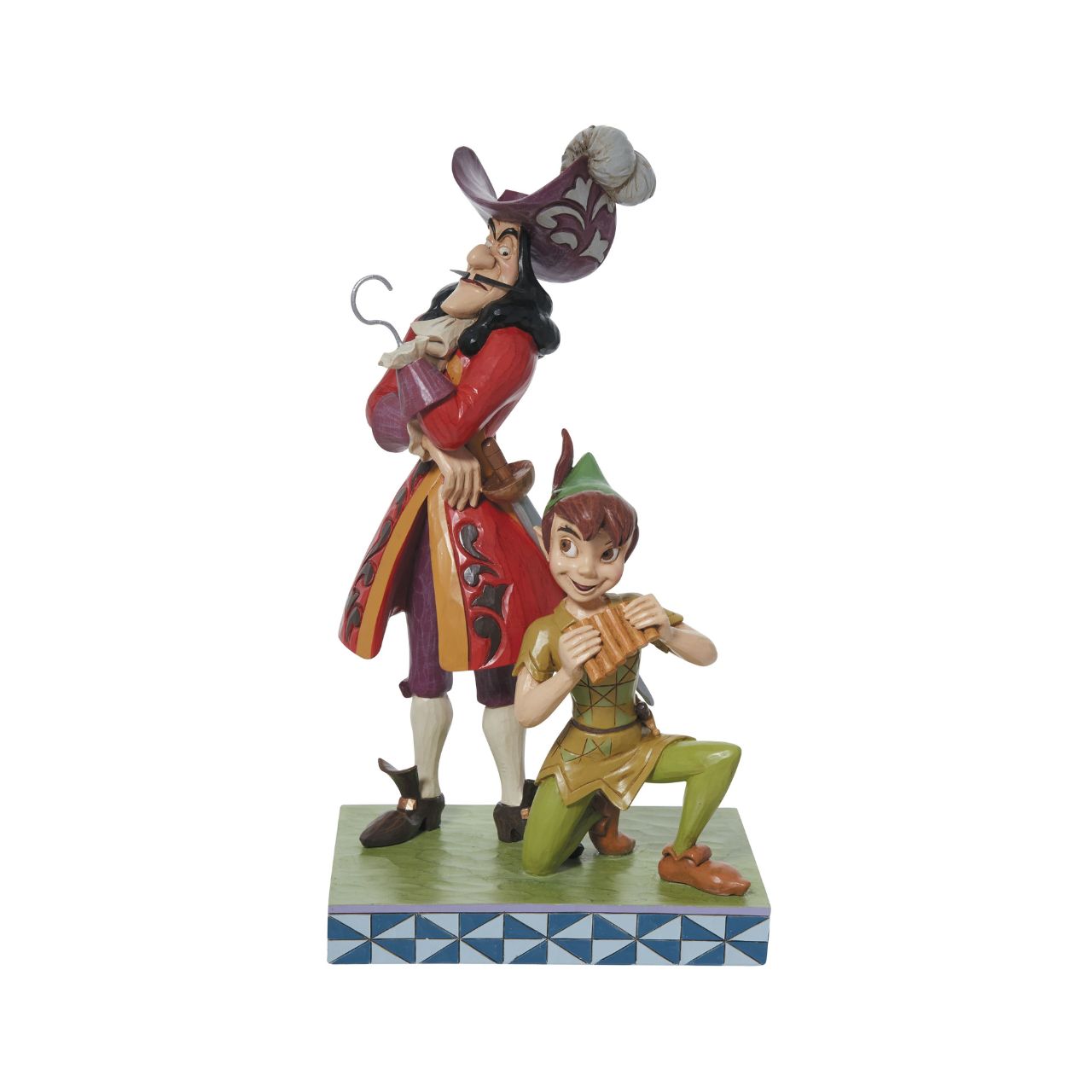 The infamous Captain Hook and his playful nemesis Peter Pan captured perfectly by Jim Shore. This character-correct figurine is the perfect addition for Jim Shore fans collecting good versus evil characters and to celebrate the 70th anniversary of Disney's Peter Pan