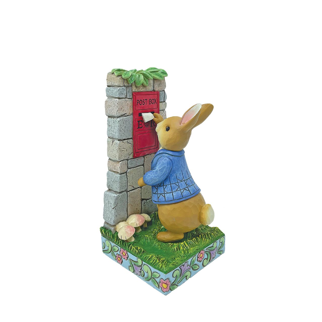 Peter Rabbit Posting Letters Figurine Made from cast stone. Packed in a branded gift box. Unique variations should be expected as this product is hand painted.