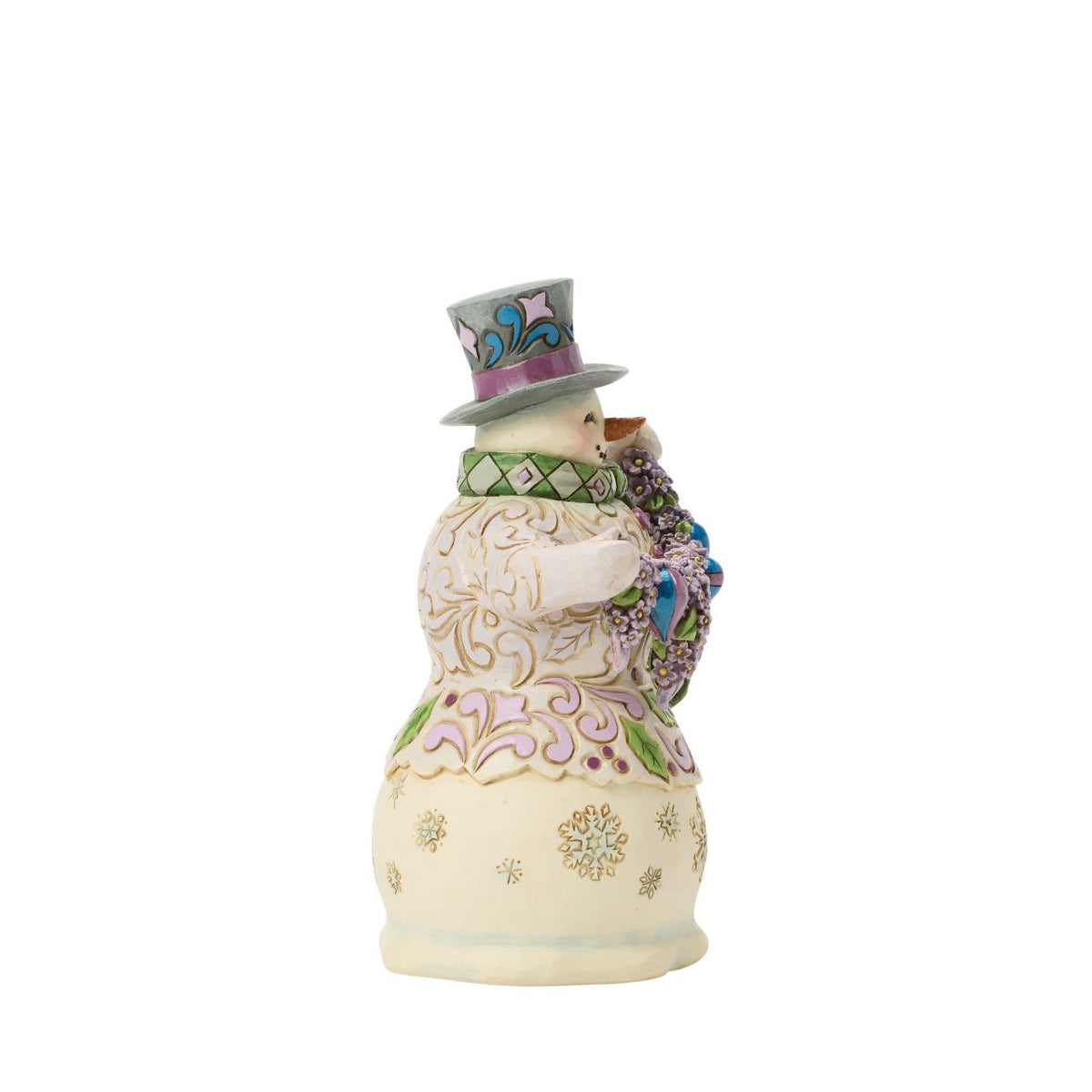 Bring a touch of heartwarming artistry to your home with this stunning 'Purple Snowman' figurine from the Heartwood Creek collection by Jim Shore. This charming piece perfectly encapsulates Jim Shore's distinctive folk-art aesthetic, blending classic snowman imagery with his signature use of colour and detailed craftsmanship.