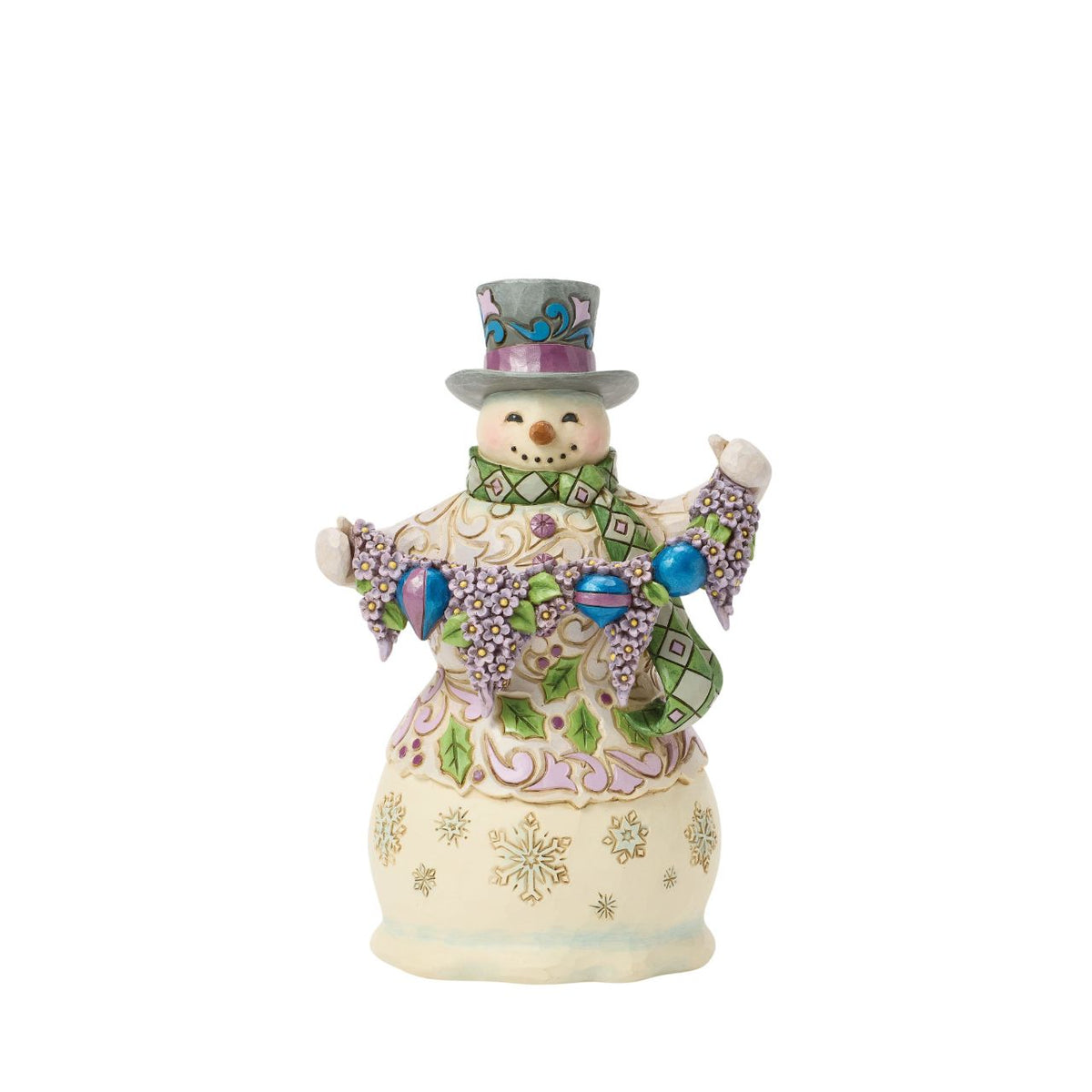 Bring a touch of heartwarming artistry to your home with this stunning 'Purple Snowman' figurine from the Heartwood Creek collection by Jim Shore. This charming piece perfectly encapsulates Jim Shore's distinctive folk-art aesthetic, blending classic snowman imagery with his signature use of colour and detailed craftsmanship.