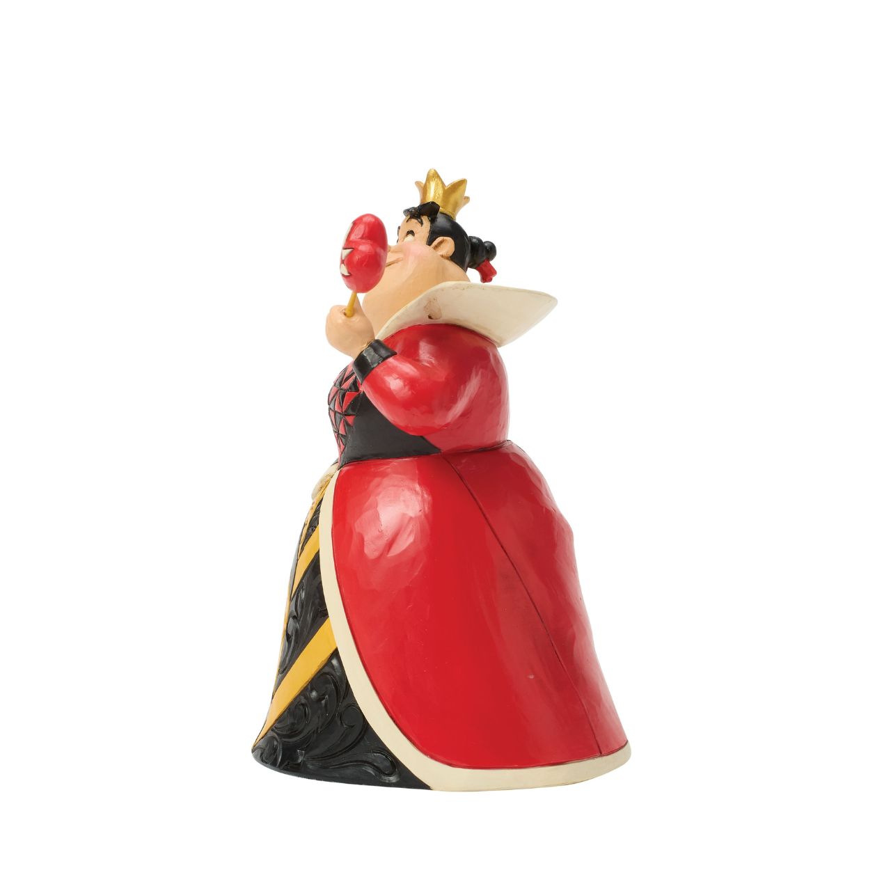 This Jim Shore design captures Alice in Wonderland's Queen of Hearts in a red and black dress enhanced with rosemaling and a quilted heart.