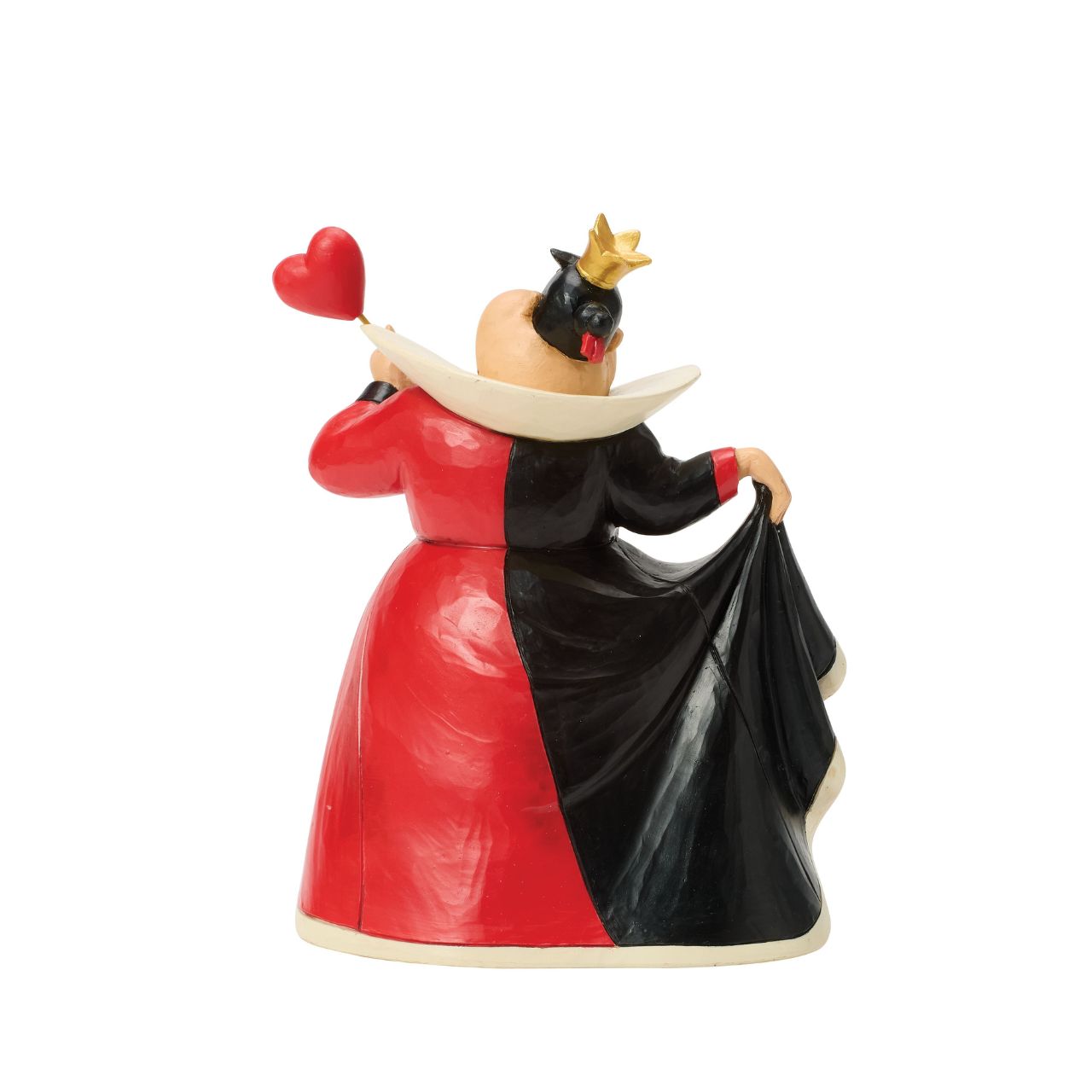 This Jim Shore design captures Alice in Wonderland's Queen of Hearts in a red and black dress enhanced with rosemaling and a quilted heart.