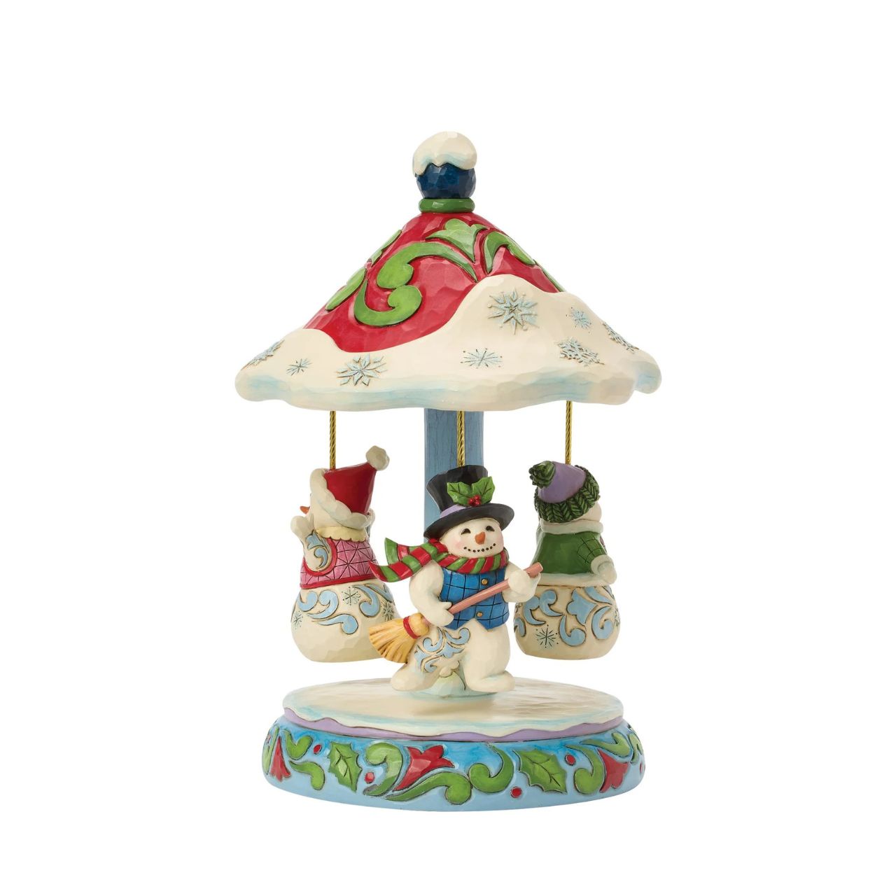 Bring festive fun to your Christmas display with this enchanting Snowman Carousel from Jim Shore's Heartwood Creek collection. A delightful gathering of cheerful snowmen twirl around a beautifully detailed carousel, capturing the joy and magic of winter.