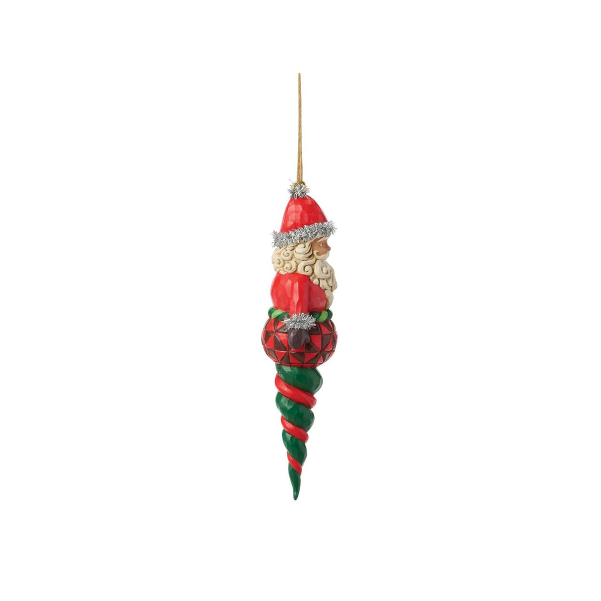 Celebrate the magic of Christmas with the Heartwood Creek Santa Finial by Jim Shore. This meticulously crafted piece captures the warmth and nostalgia of the holiday season, featuring Santa Claus in a classic pose, adorned with Jim Shore's distinctive blend of quilt patterns and folk-art patterns.