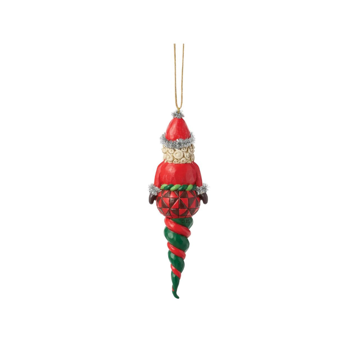 Celebrate the magic of Christmas with the Heartwood Creek Santa Finial by Jim Shore. This meticulously crafted piece captures the warmth and nostalgia of the holiday season, featuring Santa Claus in a classic pose, adorned with Jim Shore's distinctive blend of quilt patterns and folk-art patterns.