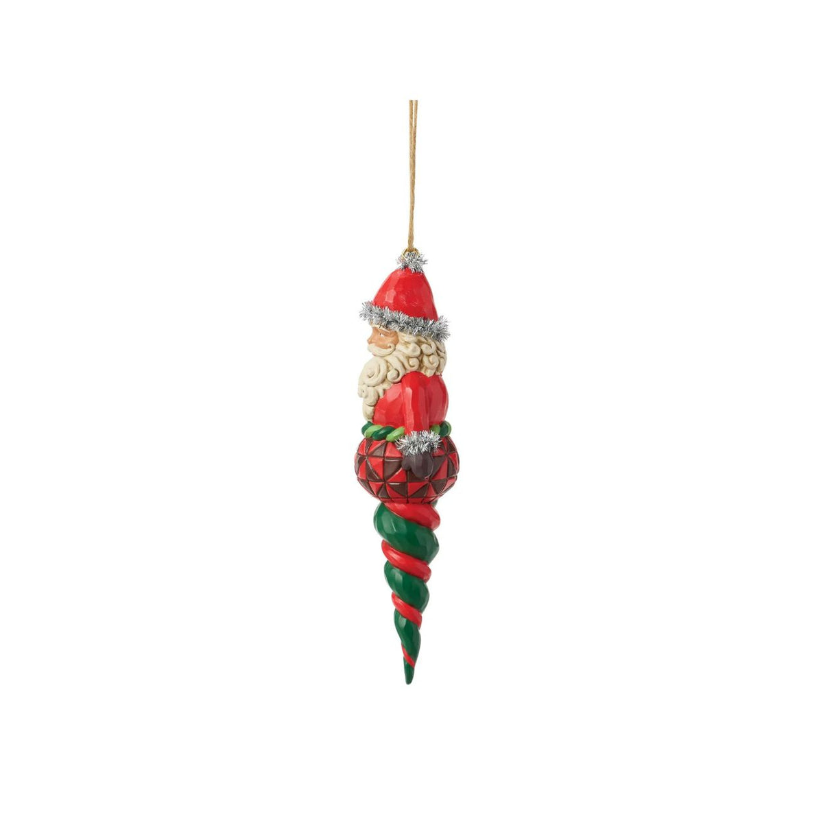 Celebrate the magic of Christmas with the Heartwood Creek Santa Finial by Jim Shore. This meticulously crafted piece captures the warmth and nostalgia of the holiday season, featuring Santa Claus in a classic pose, adorned with Jim Shore's distinctive blend of quilt patterns and folk-art patterns.