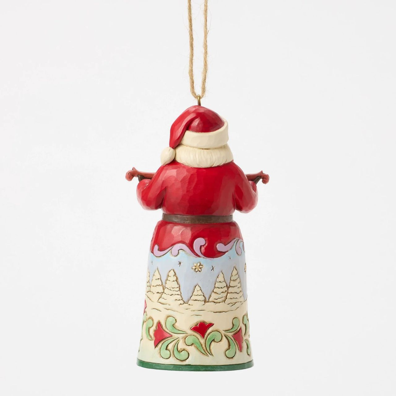 This Jim Shore Song Series ornament showcases Santa holding a branch of bells ringing in the festive spirit. His robes reveal a cosy winter with the heartfelt script, "I heard the bells on Christmas Day," adding nostalgic wonder to your holiday home.