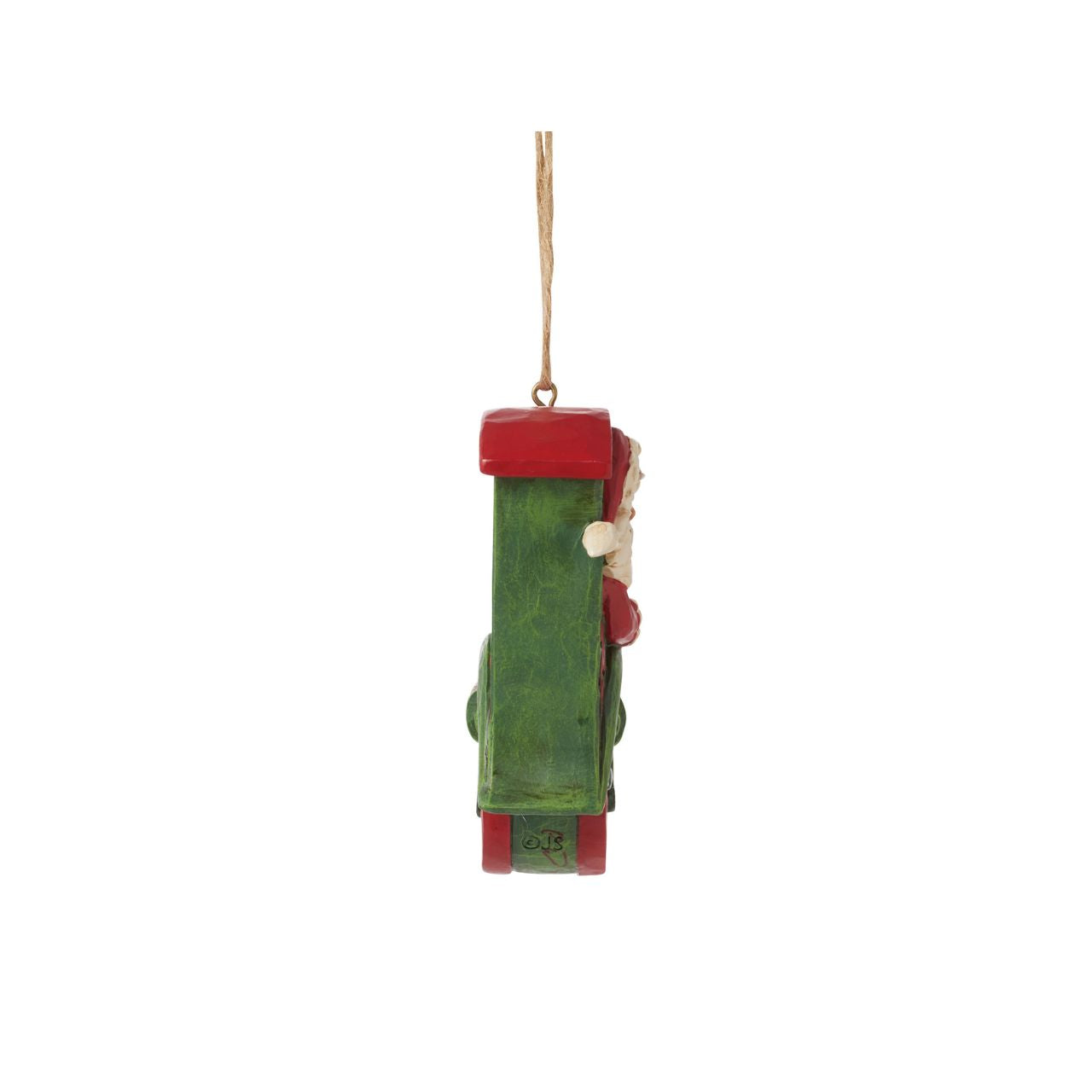 All aboard the Christmas train, next stop, holiday memories! Santa steers this fantastic red and green rosemaling locomotive with mistletoe powered wheels. Hang this stylish train in your tree and admire the creative craftsmanship of Jim Shore.