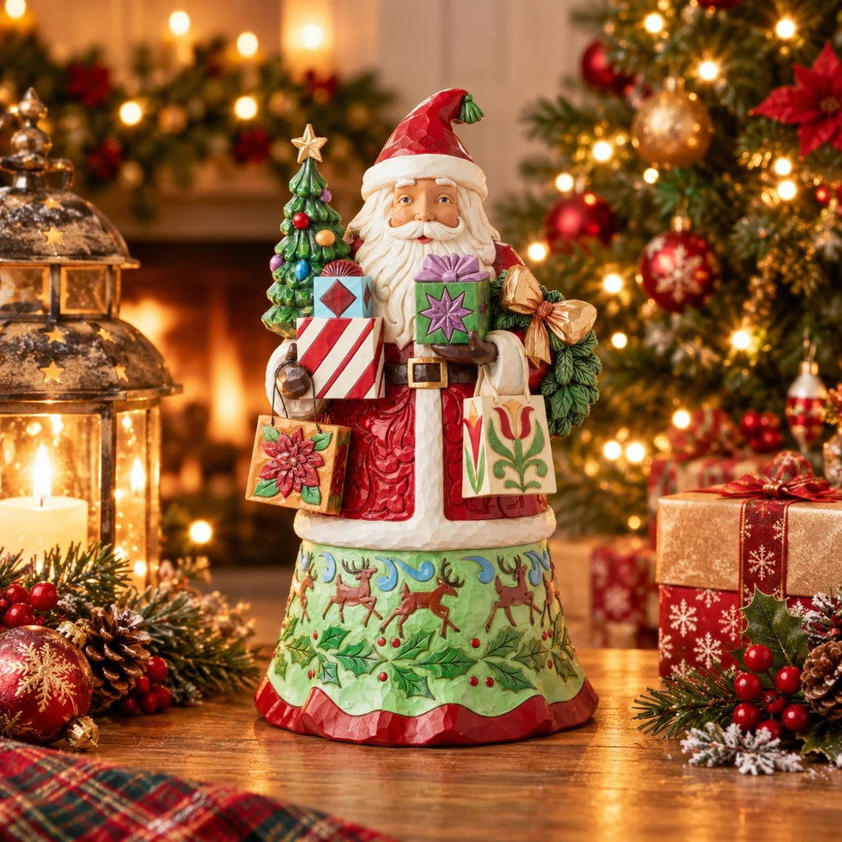 Santa is ready to deliver this Christmas. Hand painted, this figurine features Santa with arms full of gifts and is the perfect addition to any festive display. Comes in fully branded packaging.