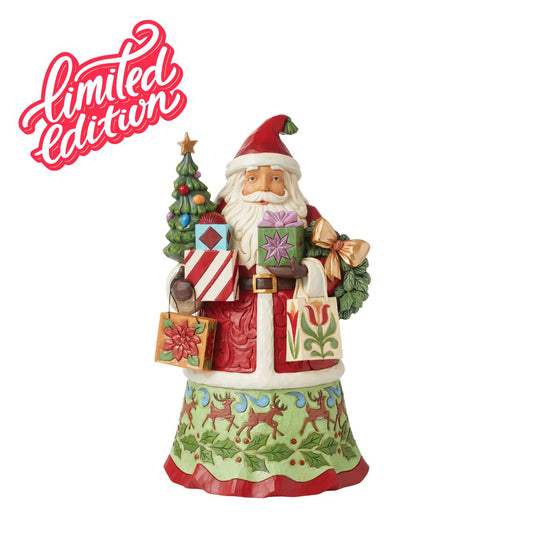 First Edition Signed Figurine - Limited Quantity. Santa is ready to deliver this Christmas. Hand painted, this figurine features Santa with arms full of gifts and is the perfect addition to any festive display. Comes with Jim's signature and series number on a special stamp on the underside.