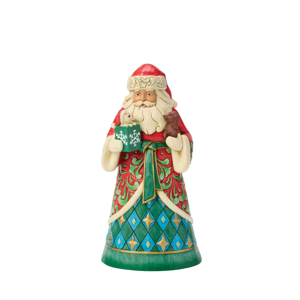 This sweet Santa is joined by his furry friends, each one brimming with personality and sweetness. Jim Shore's artistry captures the joy our pets bring to the season, and inspires us to spread cheer. A perfect gift for animal lovers at Christmastime.
