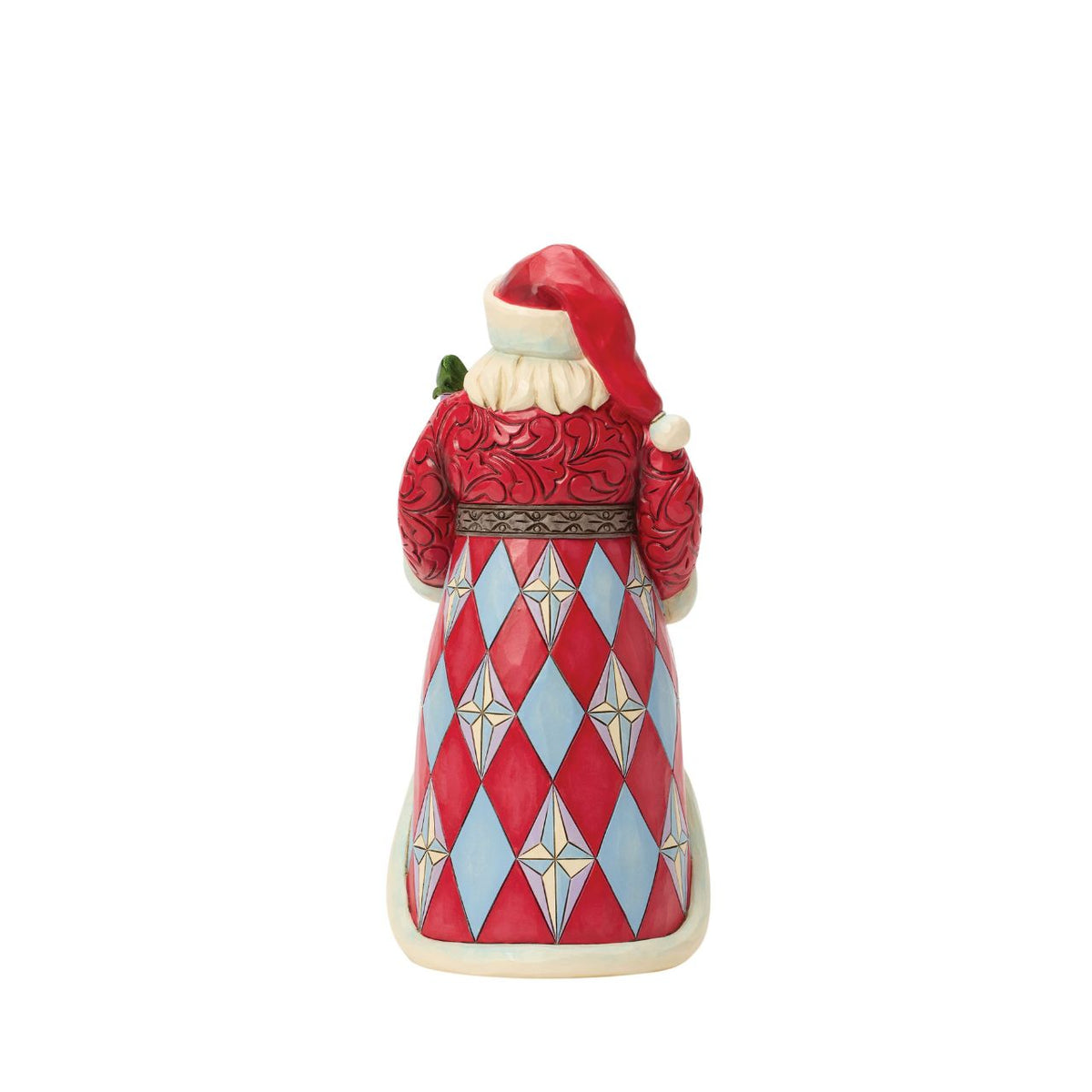 A charming winter scene unfolds on Santa's cloak. Santa and Mrs. Claus share the joy of the season. Jim Shore's detailed folk art makes this Santa both a decoration and a narrative treasure. A must-have for collectors and North Pole lore lovers.