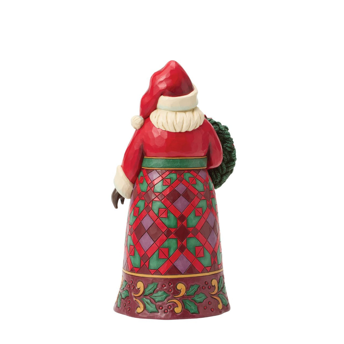Santa holds a wreath ornamented with vivid poinsettias, a symbol of Christmas joy. Jim Shore's intricate rosemaling and warm colours make this Santa timeless holiday accent. A beautiful way to bring floral festivity to your home.