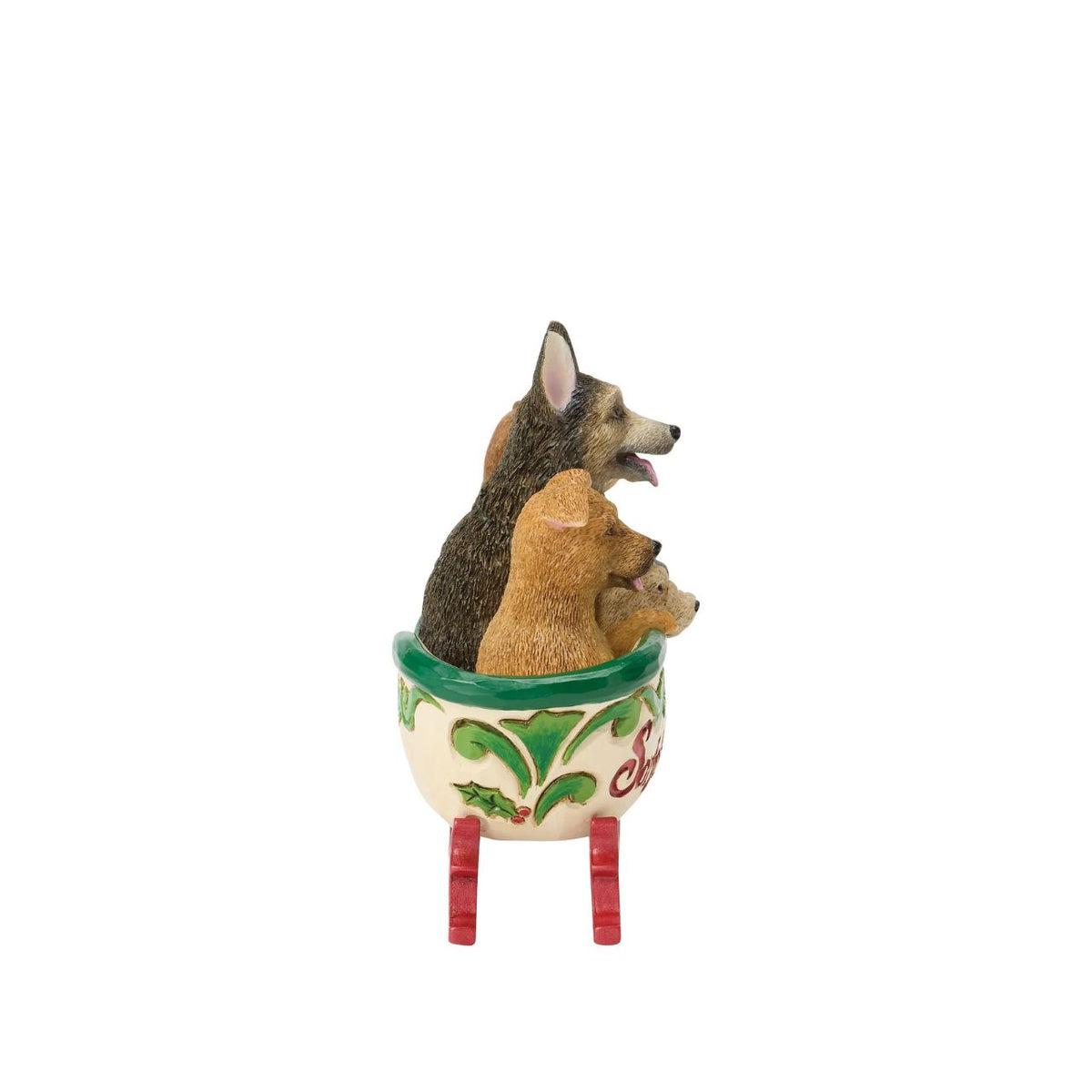 Santa's Rescue Sleigh is delivers loving companions all over the world. A band of adorable pups wait to be welcomed home. Jim Shore's craftsmanship turns a playful moment into a heart-warming decoration.